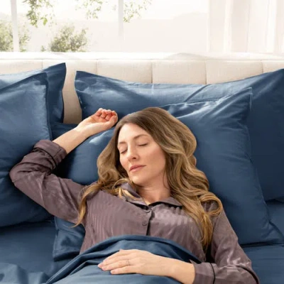 Bare Home 400 Thread Count Organic Cotton Sateen Pillowcase Set In Blue