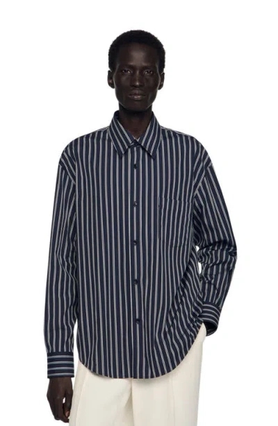 Sandro Striped Cotton Shirt In Blue