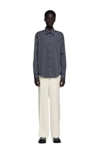 Sandro Striped Cotton Shirt In Blue