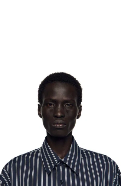 Sandro Striped Cotton Shirt In Blue