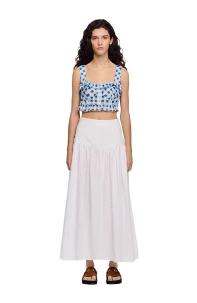 Sandro Gingham Linen Crop Top In Multi