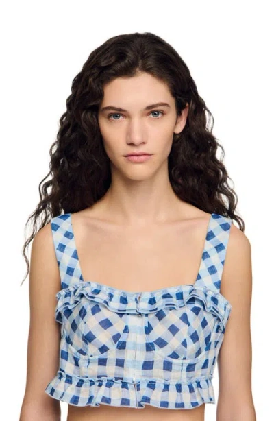 Sandro Gingham Linen Crop Top In Multi