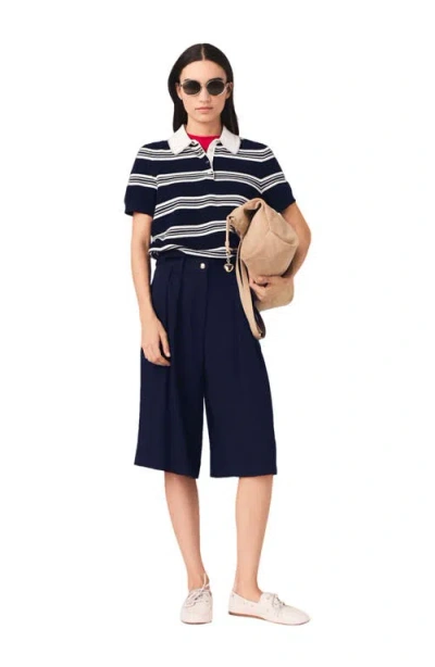 Maje Striped Polo With Rhinestone Collar In Multi