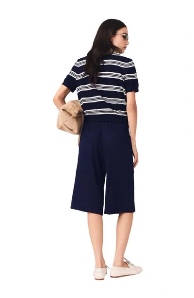 Maje Striped Polo With Rhinestone Collar In Multi
