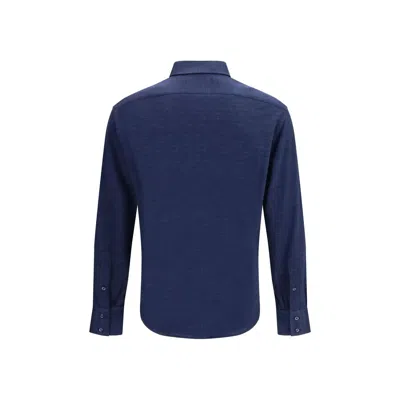 Brunello Cucinelli Linen Cotton Blend Shirt Button Down In Blue