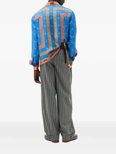 Versace Pinstripe Wool Oversized Pants In Gray