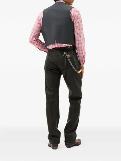 Versace Straight-leg Leather Trousers In Black