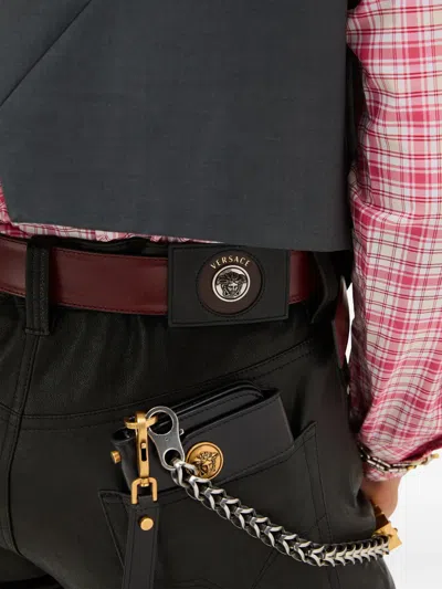 Versace Straight-leg Leather Trousers In Black