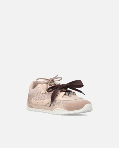 Pinko Yulia Leather And Mesh Sneakers With Two-tone Laces In Pink