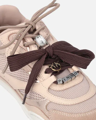 Pinko Yulia Leather And Mesh Sneakers With Two-tone Laces In Pink
