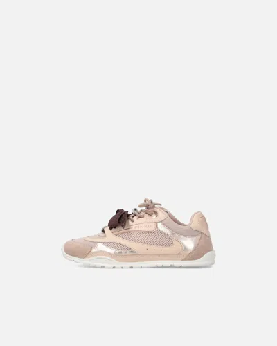 Pinko Yulia Leather And Mesh Sneakers With Two-tone Laces In Pink