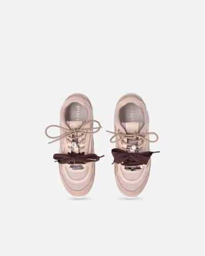 Pinko Yulia Leather And Mesh Sneakers With Two-tone Laces In Pink