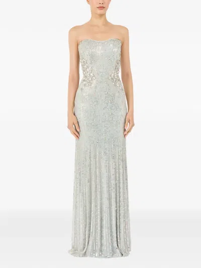 Jenny Packham Topaz Sequin-embellished Maxi Dress In Metallic