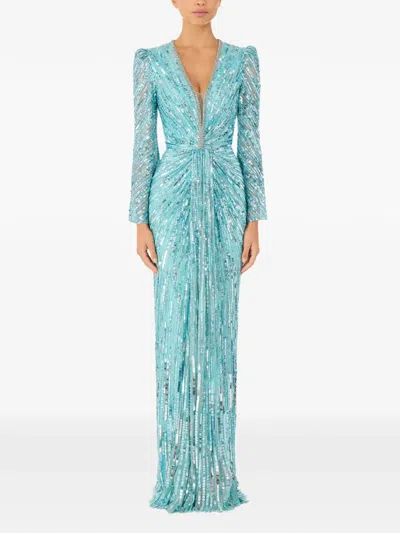Jenny Packham Darcy Sequin-embellishment Maxi Dress In Blue