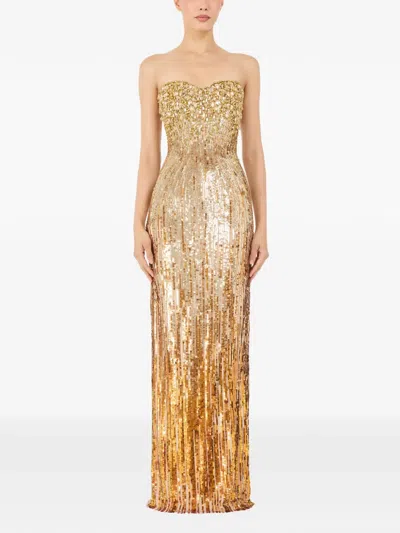 Jenny Packham Cesonia Embellished Strapless Maxi Dress In Gold