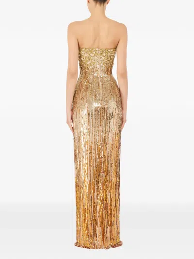 Jenny Packham Cesonia Embellished Strapless Maxi Dress In Gold