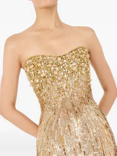 Jenny Packham Cesonia Embellished Strapless Maxi Dress In Gold