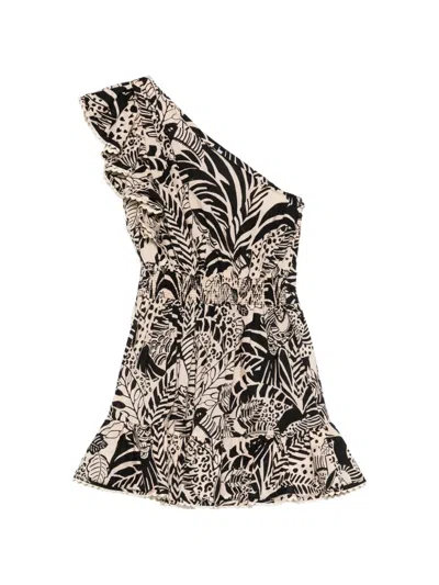 Poupette St Barth Corinne Ruffled Printed Cotton Minidress In Black