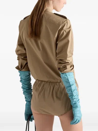 Prada Elasticated Poplin Shorts In Brown