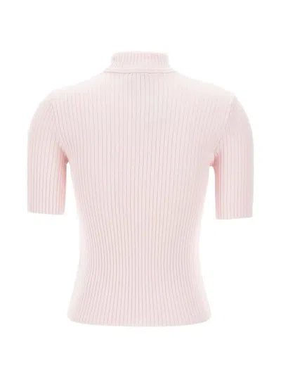 Courrèges Mock-neck Short-sleeve Rib Pullover In Pink