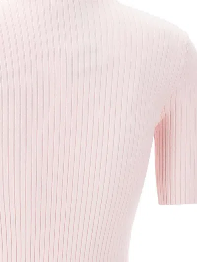 Courrèges Mock-neck Short-sleeve Rib Pullover In Pink