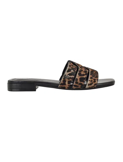 Calvin Klein Tishaly Genuine Calf Hair Slide Sandal In Animal Print
