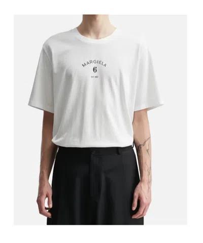 Mm6 Maison Margiela Logo Cotton Crew Neck Short Sleeve T-shirt In White