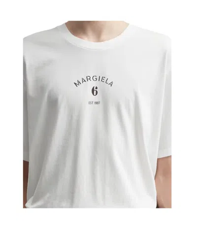 Mm6 Maison Margiela Logo Cotton Crew Neck Short Sleeve T-shirt In White