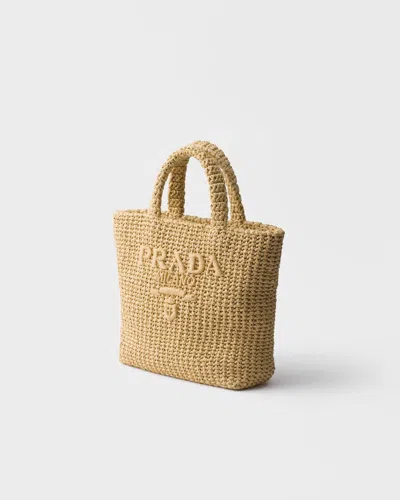 Prada Raffia Shoulder Bag Featuring Woven Texture In Neutral