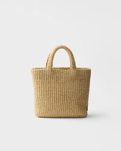 Prada Raffia Shoulder Bag Featuring Woven Texture In Neutral
