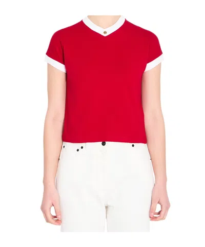 Versace Cotton V Neck Top Short Sleeves Buttons In Multi