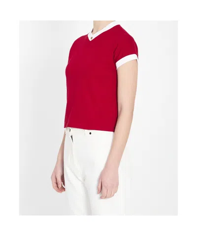 Versace Cotton V Neck Top Short Sleeves Buttons In Multi