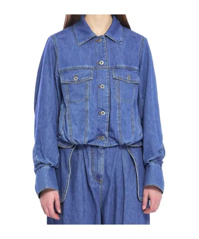 Loewe Cropped Denim Jacket With Wide Sleeves In Blue