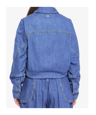Loewe Cropped Denim Jacket With Wide Sleeves In Blue