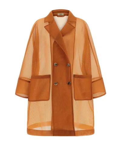 Herno Sheer Trench Coat Double Breasted Design In Brown