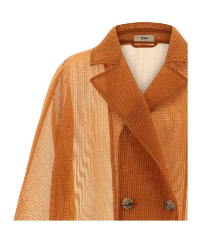 Herno Sheer Trench Coat Double Breasted Design In Brown