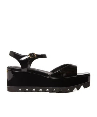 Stella Mccartney Platform Sandals Nylon Ankle Strap Silk Upper In Black