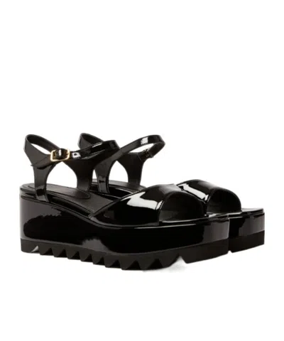 Stella Mccartney Platform Sandals Nylon Ankle Strap Silk Upper In Black