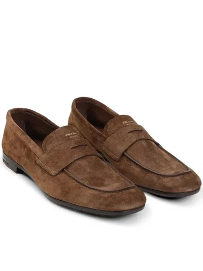 Prada Loafers Suede Finish Round Toe Design In Multi