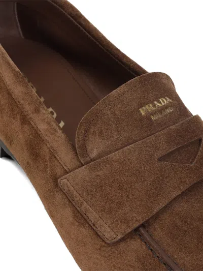 Prada Loafers Suede Finish Round Toe Design In Multi
