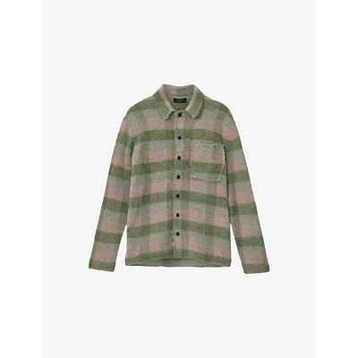 Allsaints Mens Sunbaked Pink Adler Checked Wool And Alpaca-blend Cardigan In Multi