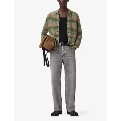 Allsaints Mens Sunbaked Pink Adler Checked Wool And Alpaca-blend Cardigan In Multi