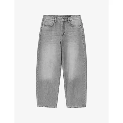 Allsaints Mens Washed Grey Curve Barrel-leg Jeans In Gray