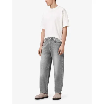 Allsaints Mens Washed Grey Curve Barrel-leg Jeans In Gray