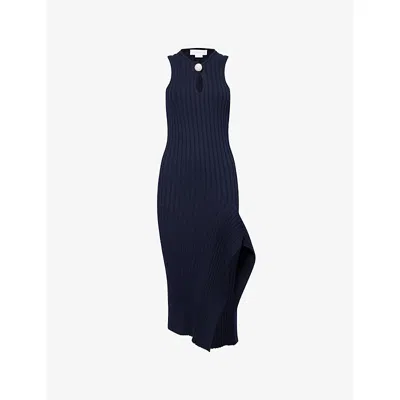 Stella Mccartney Womens Ink Ribbed Sculptural Cotton Knit Midi Dress Xxs In Blue