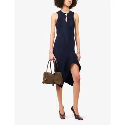 Stella Mccartney Womens Ink Ribbed Sculptural Cotton Knit Midi Dress Xxs In Blue
