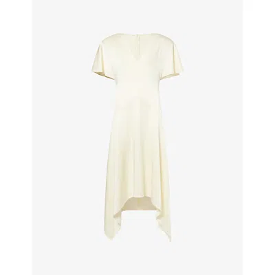 Stella Mccartney Womens Buttermilk V-neck Short-sleeve Satin Midi Dress In Neutral