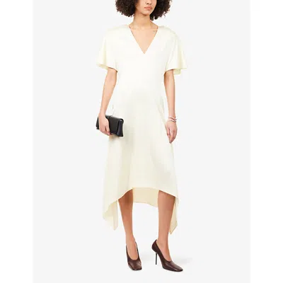 Stella Mccartney Womens Buttermilk V-neck Short-sleeve Satin Midi Dress In Neutral
