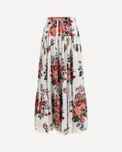 Dolce & Gabbana White Long Skirt With Floral Print And Elasticated Waistband In Cotton Woman
