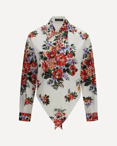 Dolce & Gabbana Cotton Shirt With A Bouquet Of Flowers Print Shirts White In Multi